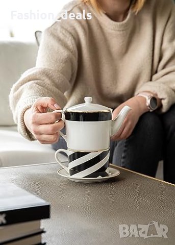 Нов Mikasa Luxe Deco Луксозен Чайник и Чаша с Арт Деко и Злато Подарък, снимка 4 - Други стоки за дома - 42873085