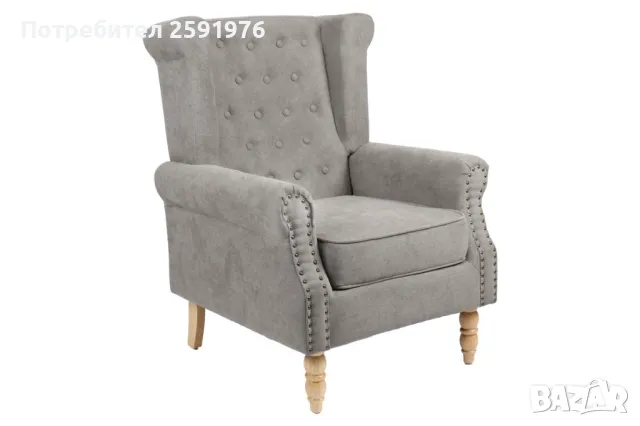 Удобно кресло Puzzle-home Piore, Сив, Дървени крака, 77x80x106cm, снимка 1