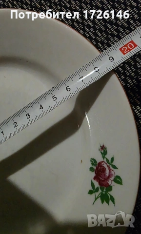 Порцеланова чиния на Изида с червен кант , снимка 5 - Чинии - 54059200