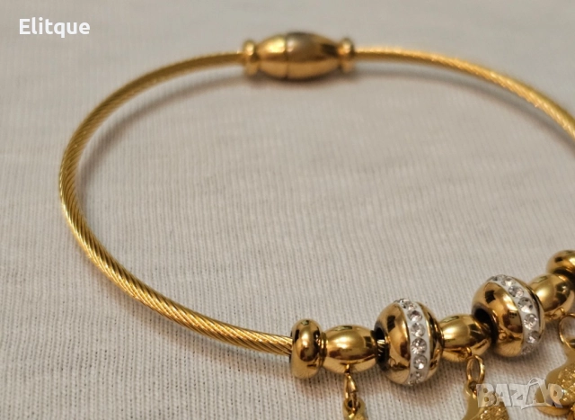 Елегантна дамска твърда гривна от медицинска стомана с бляскави пеперуди и камъни цирконии, снимка 5 - Гривни - 52656969