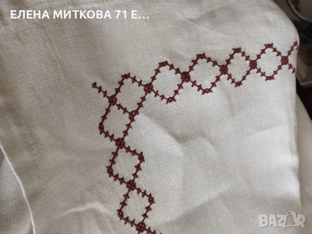 Бяла ленена покривка за маса бродирана на ръка с кръстат бод, снимка 6 - Покривки за маси - 55898583