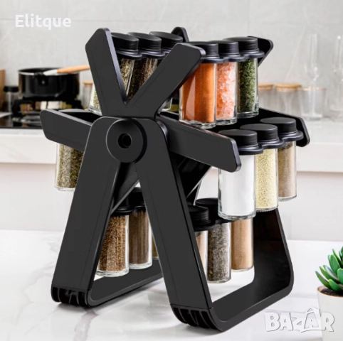 Стилен въртящ се органайзер за подправки,стъклени бурканчета,18 части, снимка 14 - Аксесоари за кухня - 52613646