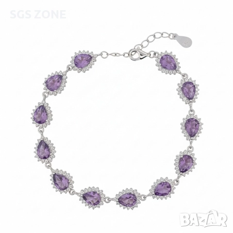 сребърна гривна с естествен аметист, снимка 7 - Гривни - 52696445