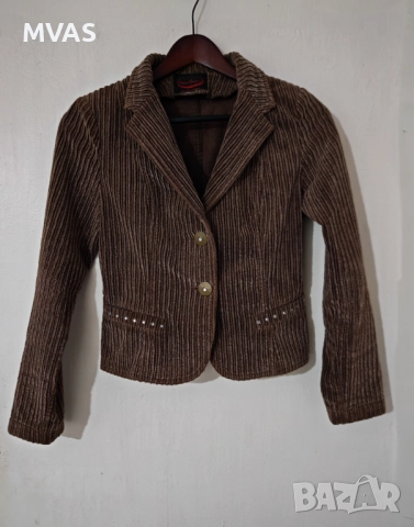 Кафяво рипсено есенно дамско вталено топло сако XS