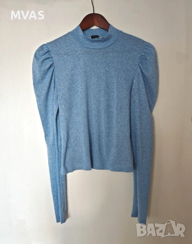 Нова блестяща дамска светло синя блуза с дълъг ръкав M размер