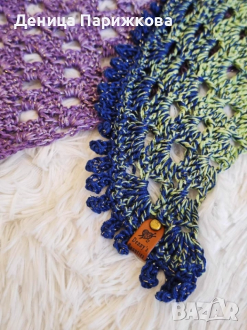 Ръчно плетен триъгълен шал наметка "Лунна нощ" , снимка 4 - Шалове - 52771222