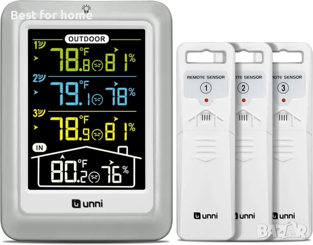 Метеорологична станция с 3 безжични сензора UNNI 582C- цветна