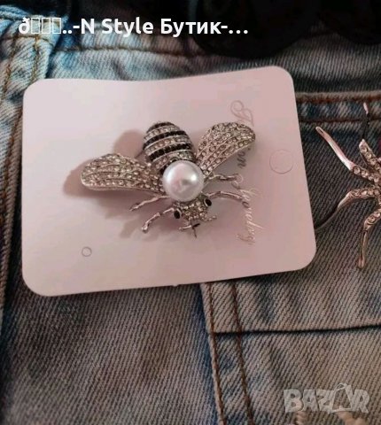 Брошка  пчеличка с камъни и перла, снимка 5 - Други - 38103754