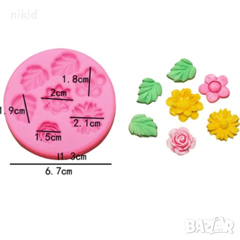 малки цветчета и листенца силиконов молд за фондан украса торта декорация мъфин шоколад смола