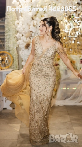 Златисто-бежова рокля, снимка 3 - Рокли - 54319788