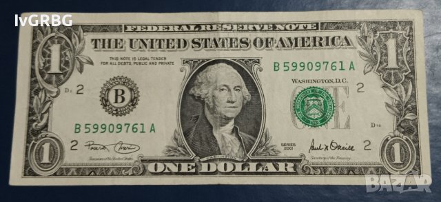 1 долар САЩ 2001 Америка 1 долар 2001 Банкнота от САЩ , снимка 1 - Нумизматика и бонистика - 44150982