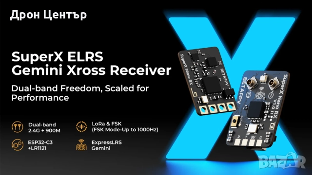 Приемник SuperX ELRS Gemini Xross Mono (ELRS 2.4G/915M), снимка 9 - Дронове и аксесоари - 52644540