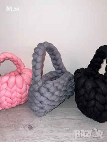 Дамски плетени чанти - розов, черен, сив, снимка 7 - Чанти - 48392973