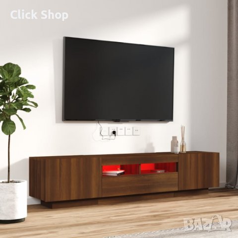 Комплект ТВ шкафове от 2 части с LED кафяв дъб инженерно дърво, снимка 3 - Шкафове - 40036812