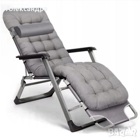 Сгъваем градински шезлонг с мека ватирана възглавница, регулируема облегалка и антикорозионна рамка, снимка 4 - Градински мебели, декорация  - 53891761