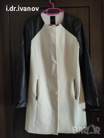 дълго бяло сако с кожени ръкави, снимка 6 - Сака - 44696901