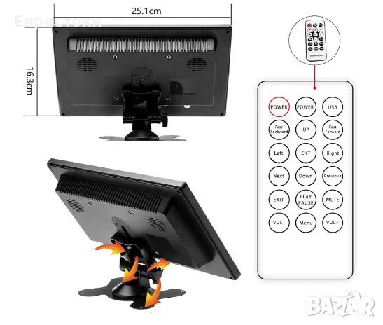 Преносим монитор за кола CAMECHO, екрана за кола 10,1 инча, 1080P Full HD (1024 x 600 16:9, снимка 5 - Аксесоари и консумативи - 48349644