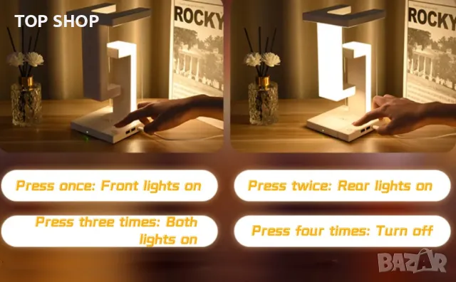 Смарт Настолна Левитираща LED лампа/Димируема/сензорно у-е/Безжично зареждане/2 USB порта, снимка 8 - Настолни лампи - 49308514