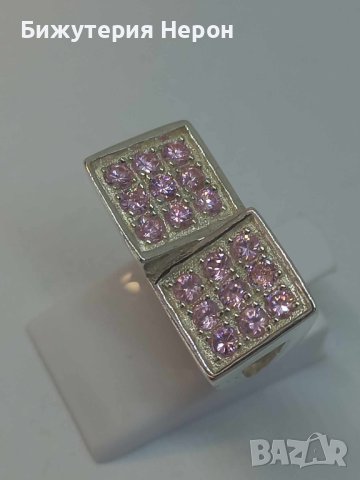 Сребърен пръстен с розови циркони, снимка 2 - Пръстени - 42768480