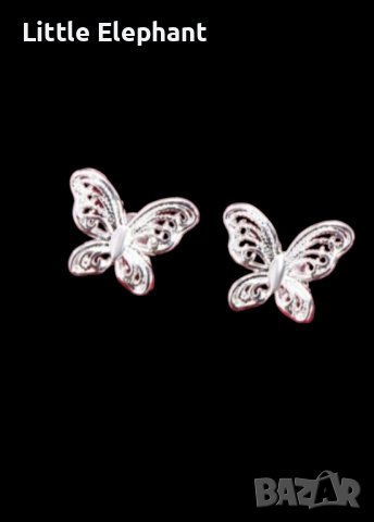 Сребърни обеци"Gently butterflies,tiny"/нови, снимка 1 - Колиета, медальони, синджири - 44411906