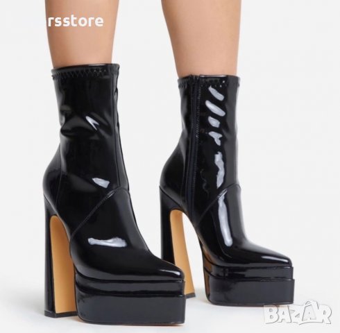 Боти на ток - черен лак - YSV1