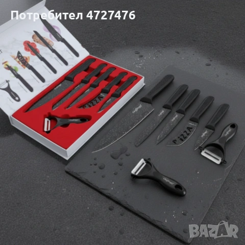 Комплект кухненски ножове – Cheffinger CF-MB08 от 6 части с мраморно покритие и магнитна кутия