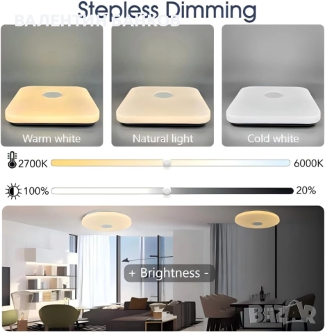 SMART LED RGB плафон с тонколона и дистанционно управление 36W , снимка 4 - Лампи за таван - 52483236