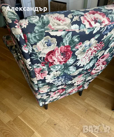Продавам кресло Ikea Strandmon, флорална дамаска, много запазено, снимка 2 - Дивани и мека мебел - 55981257