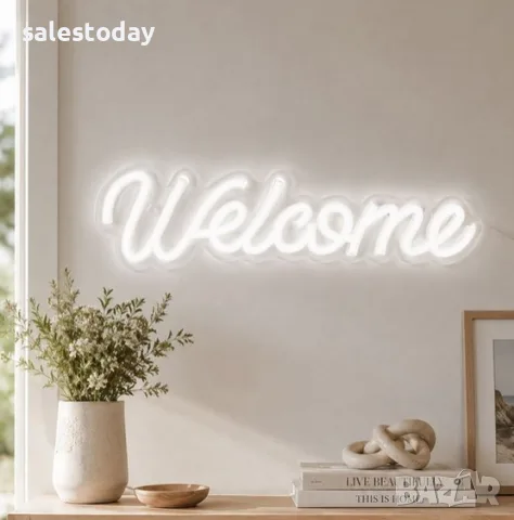 Светеща табела, Панел с надпис Welcome, бяла