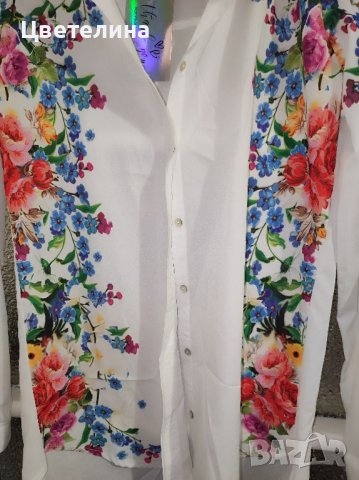 Бяла ризка с цветя и копчета от седеф размер М цена 36 лв., снимка 6 - Ризи - 42661701