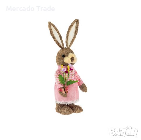 Великденско декоративно Зайче Mercado Trade, Розова карирана рокля, 50см, снимка 3 - Декорация за дома - 44463721