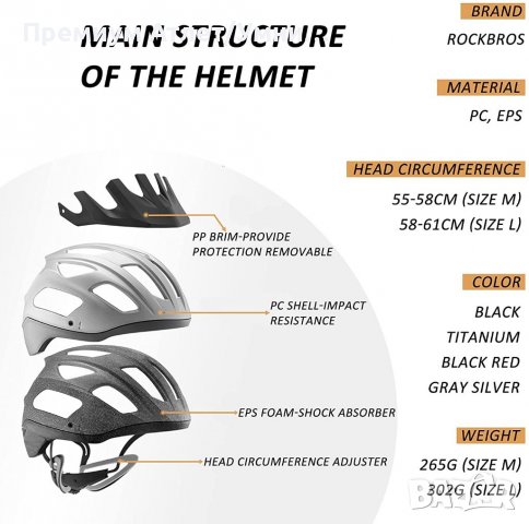 ROCKBROS Унисекс Интегриран универсален шлем за велосипед МТБ/сваляща се козирка + EPS, снимка 5 - Аксесоари за велосипеди - 37223521