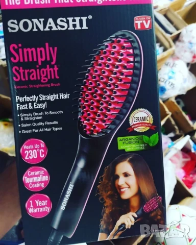 Четка за изправяне и изсушаване с LCD дисплей и 3D керамични цилиндри