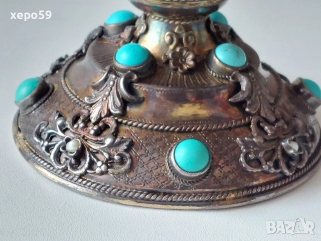 Стара Антикварна Сребърна кана за вода/сребро 925 проба,емайл,тюркуази/чаша,сребро/, снимка 10 - Аксесоари за кухня - 52316145