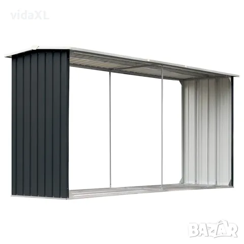 vidaXL Навес за дърва, поцинкована стомана, 330x92x153 см, антрацит