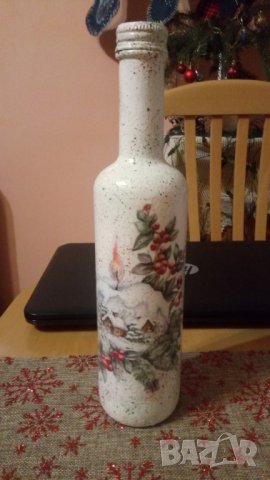 Бутилки с декупаж Коледа, снимка 14 - Декорация за дома - 19831540