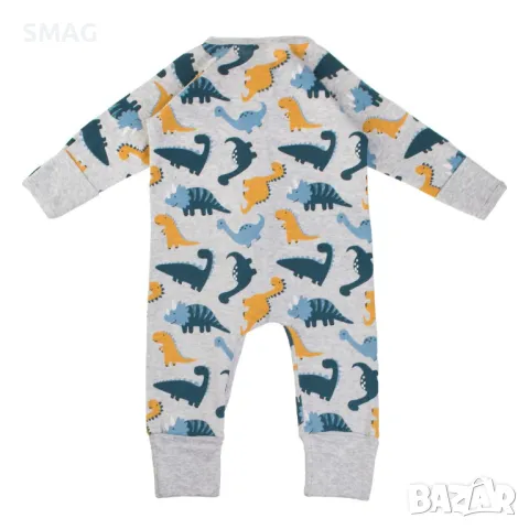 Бебешко памучно боди ромпър сиво с динозаври S_1245185, снимка 5 - Бебешки гащеризони - 49897218