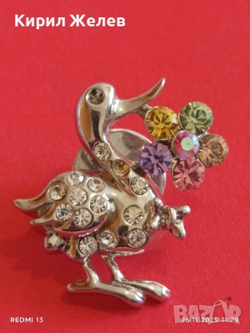 Бижу SWAROVSKI патица инкрустирана с кристали и цветни скъпоценни камъни 52229