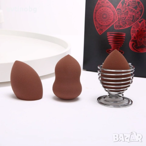 Комплект от 3 бр. тампони за нанасяне на грим по лицето с метална поставка HZS347, снимка 5 - Други - 53922507