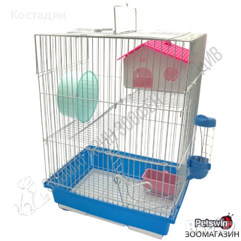 Клетка за Хамстер - 29.5см/22.5см/40см - с Аксесоари - Синя Разцветка