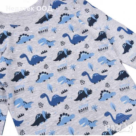 Блузка за момче, Динозаври,  Сиво/ синя, 9 - 12 месеца, снимка 2 - Бебешки блузки - 39625087