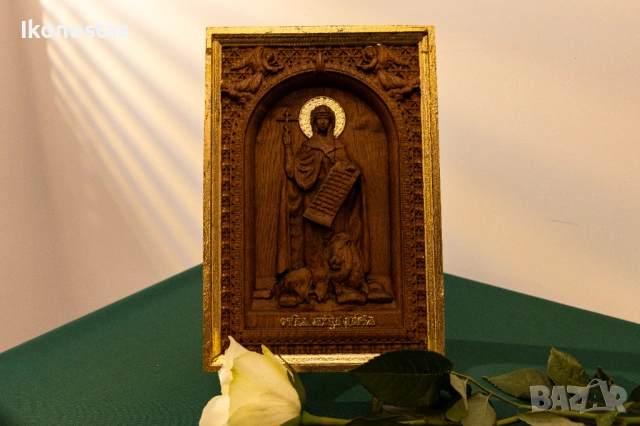 Релефна икона на Света Дария – позлатена с варак, снимка 6 - Икони - 53224901