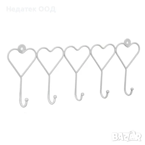 Закачалка за стена , Метална, Бели сърца, 5 места