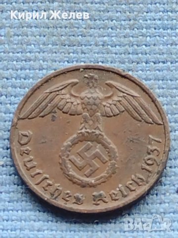 Монета 1 райхсфенинг 1937г. Германска империя с свастика 34841, снимка 5 - Нумизматика и бонистика - 42730529