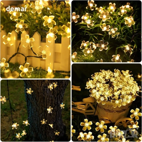 Соларни градински гирлянди-цветчета, 8 режима, 7 метра, 50 LED, топло бяло, снимка 9 - Соларни лампи - 53021680