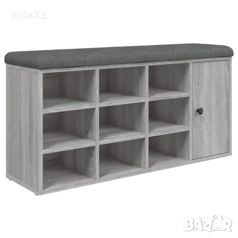 vidaXL Пейка за обувки, сив сонома, 102x32x50 см, инженерно дърво