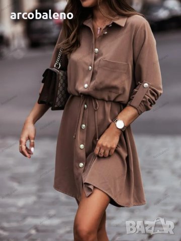 Дамска едноцветна рокля с копчета, 3цвята, снимка 6 - Рокли - 42081086