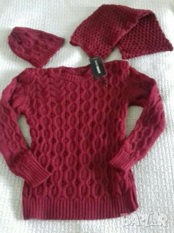 Лот шал, шапка и пуловер!!!, снимка 1 - Блузи с дълъг ръкав и пуловери - 31438370