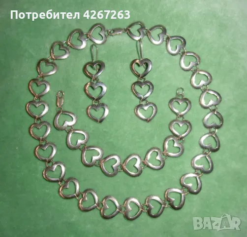 Сребърен комплект със сърца от масивно сребро ръчна изработка, снимка 1