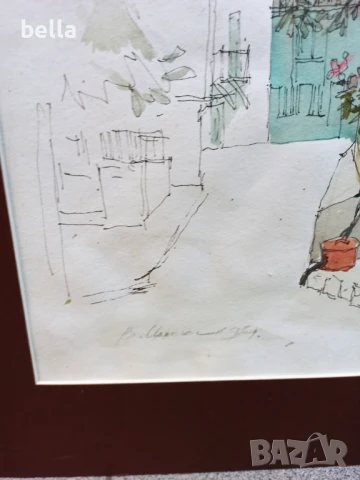 Стар  акварел с паспарту ,смесена техника на Владимир Мански, снимка 11 - Антикварни и старинни предмети - 51428871